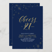 応援から21 |金ゴールド&ネイビー21歳の誕生日パーティー 招待状 (正面/裏面)