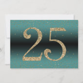 応援から25年サプライズ誕生日ティール(緑がかった色)と金ゴールド 招待状 (裏面)