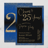 応援から25年サプライズ誕生日パーティブルー 招待状 (正面/裏面)