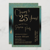 応援から25年サプライズ誕生日パーティー、ティール(緑がかった色) 招待状 (正面/裏面)