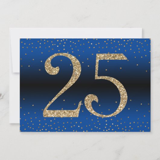 応援から25年サプライズ誕生日金ゴールドとブルー 招待状 (裏面)