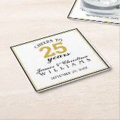 応援から25年結婚記念金ゴールド スクエアペーパーコースター (アングル)