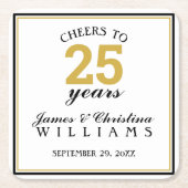 応援から25年結婚記念金ゴールド スクエアペーパーコースター (正面)
