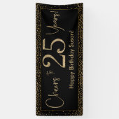応援から25年誕生日ブラック(金ゴールド紙吹雪付き) 横断幕 (縦)