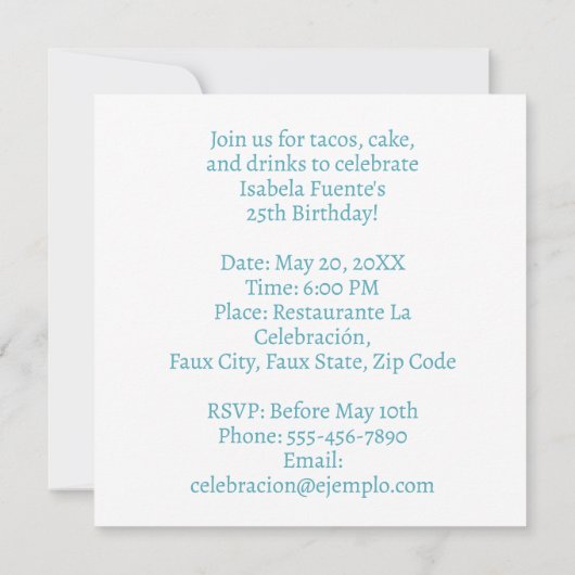 応援から25歳の誕生日パーティーお祝い 招待状 (裏面)