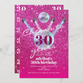 応援から30年ピンクグラムディスコレトロ誕生日 招待状 (正面/裏面)