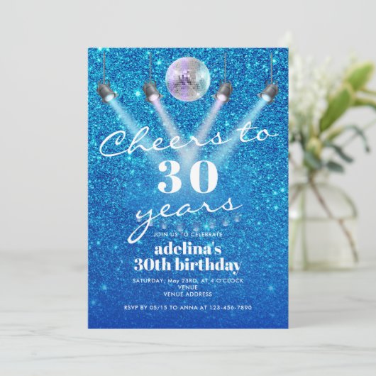 応援から30年ブルーグラムディスコレトロ誕生日 招待状 (スタンド正面)