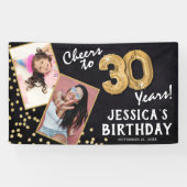 応援から30年金ゴールドバルーン2フォト誕生日 横断幕 (横)