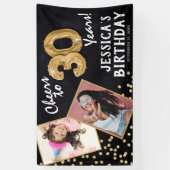 応援から30年金ゴールドバルーン2フォト誕生日 横断幕 (縦)