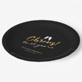 応援から30年金ゴールドブラック大人誕生日写真 ペーパープレート (アングル)