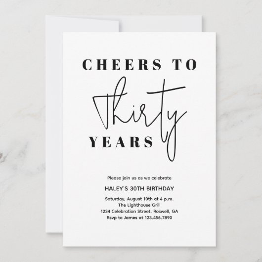 応援から30歳の誕生日ミニマル- エレガント 招待状 (正面)