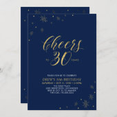 応援から30 |金ゴールド&ネイビー30th Birthdayパーティー 招待状 (正面/裏面)
