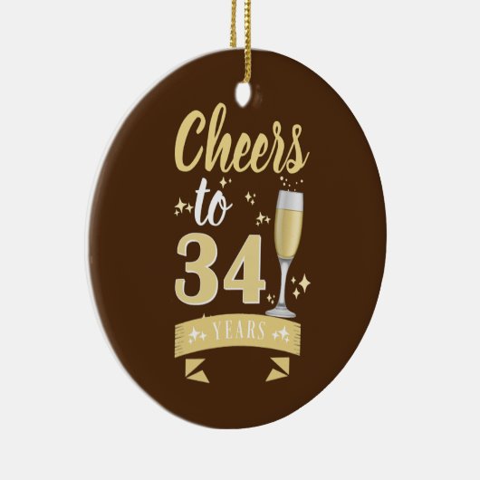 応援から34年シャンパン結婚の記念日 セラミックオーナメント (右)