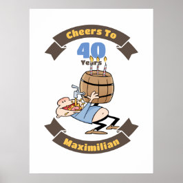 応援から40年のビールおもしろい誕生日漫画 ポスター
