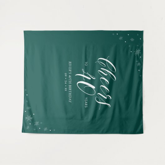 応援から40年グリーン&ホワイト40歳の誕生日 タペストリー (正面(横))