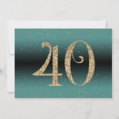 応援から40年サプライズ誕生日ティール（緑がかった色）と金ゴールド 招待状 (裏面)