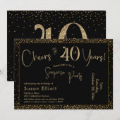 応援から40年サプライズ誕生日金ゴールドとブラック 招待状 (正面/裏面)