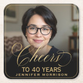 応援から40年誕生日フォト金ゴールドブラック スクエアペーパーコースター (正面)