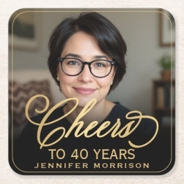 応援から40年誕生日フォト金ゴールドブラック スクエアペーパーコースター