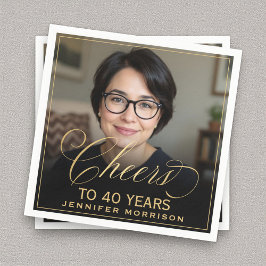 応援から40年誕生日フォト金ゴールドブラック スタンダードカクテルナプキン