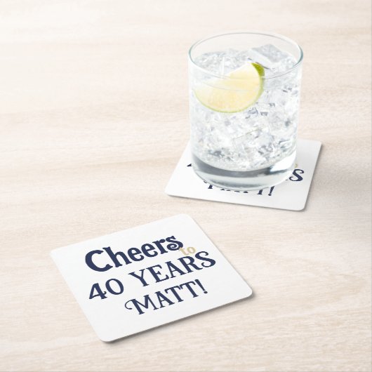 応援から40年誕生日ブルーと金ゴールドコースター スクエアペーパーコースター (インサイチュ)