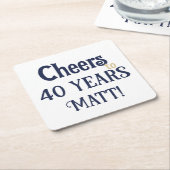 応援から40年誕生日ブルーと金ゴールドコースター スクエアペーパーコースター (アングル)