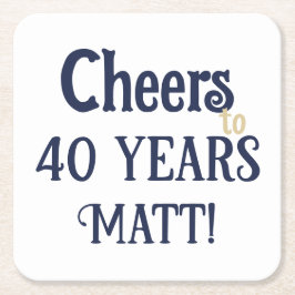 応援から40年誕生日ブルーと金ゴールドコースター スクエアペーパーコースター