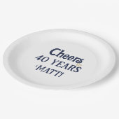 応援から40年誕生日ブルーと金ゴールドプレート ペーパープレート (アングル)