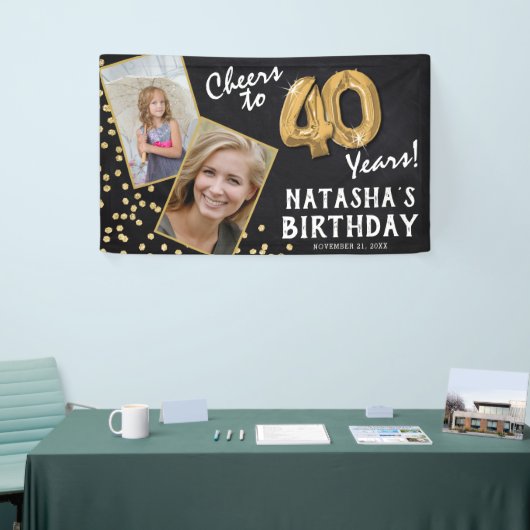 応援から40年金ゴールドバルーン2フォト誕生日 横断幕 (トレードショー)