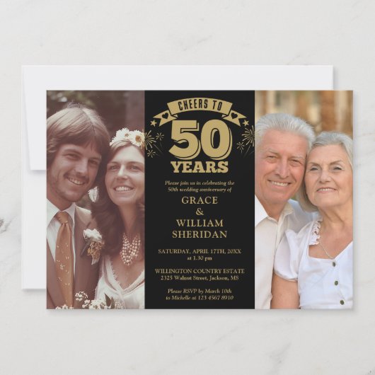 応援から50周年結婚の2枚の写真 招待状 (正面)