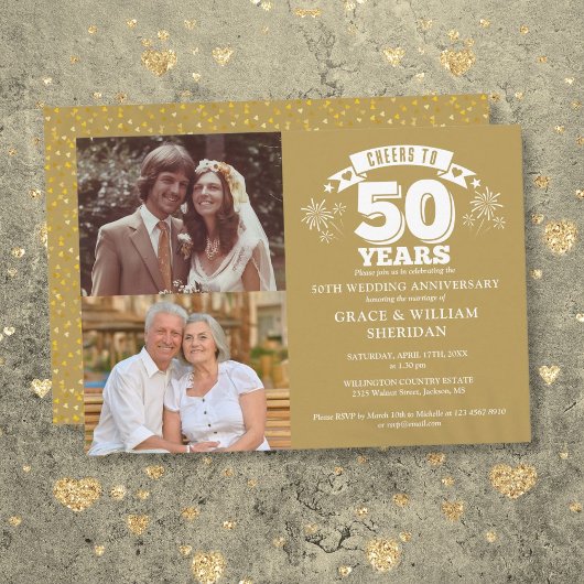 応援から50周年結婚の2枚の写真 招待状