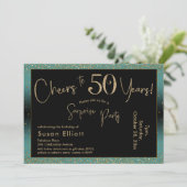 応援から50年サプライズ誕生日ティール(緑がかった色)と金ゴールド 招待状 (スタンド正面)