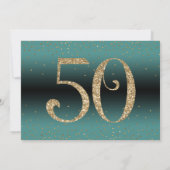応援から50年サプライズ誕生日ティール(緑がかった色)と金ゴールド 招待状 (裏面)