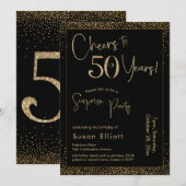 応援から50年サプライズ誕生日パーティブラック 招待状 (正面/裏面)