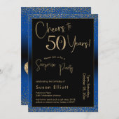 応援から50年サプライズ誕生日パーティブルー 招待状 (正面/裏面)