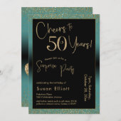 応援から50年サプライズ誕生日パーティー、ティール(緑がかった色) 招待状 (正面/裏面)