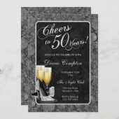 応援から50年シルバーとブラック誕生日 招待状 (正面/裏面)