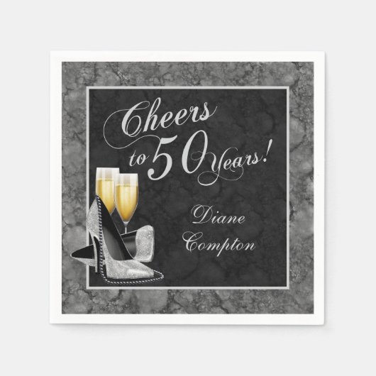 応援から50年シルバーとブラック スタンダードカクテルナプキン (正面)