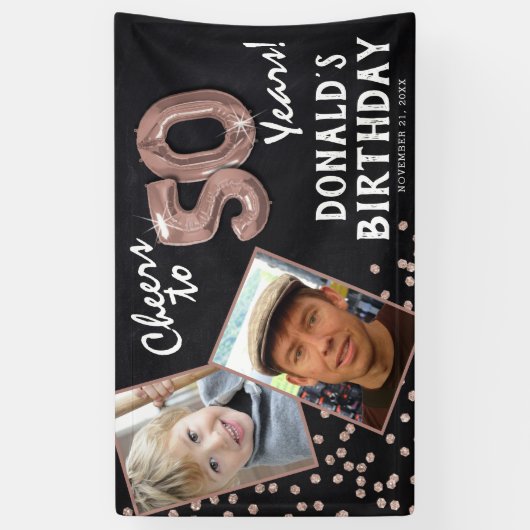 応援から50年バラ金ゴールド2写真誕生日 横断幕 (縦)