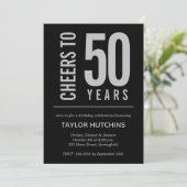 応援から50年ブラックアンドシルバー誕生日 招待状 (スタンド正面)