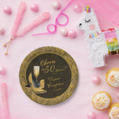 応援から50年ブラック金ゴールド誕生日 ペーパープレート (パーティー)