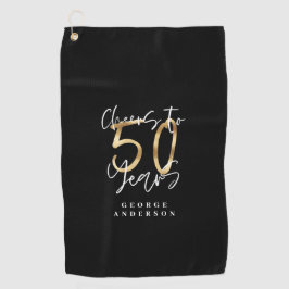 応援から50年モダンのブラックと金ゴールド ゴルフタオル