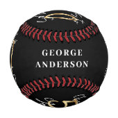 応援から50年モダンのブラックと金ゴールド 野球ボール (裏面)