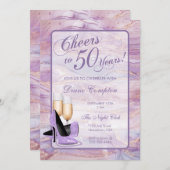 応援から50年ラベンダー金ゴールド誕生日 招待状 (正面/裏面)