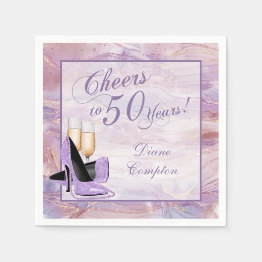 応援から50年ラベンダー金ゴールド スタンダードカクテルナプキン (正面)