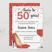 応援から50年レッドグリッターワインヒール 招待状 (正面/裏面)