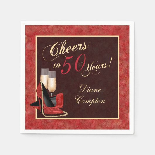 応援から50年レッド金ゴールドブラック スタンダードカクテルナプキン (正面)