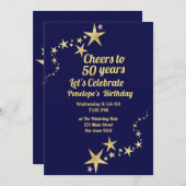 応援から50年海軍と金ゴールドスター誕生日 招待状 (正面/裏面)
