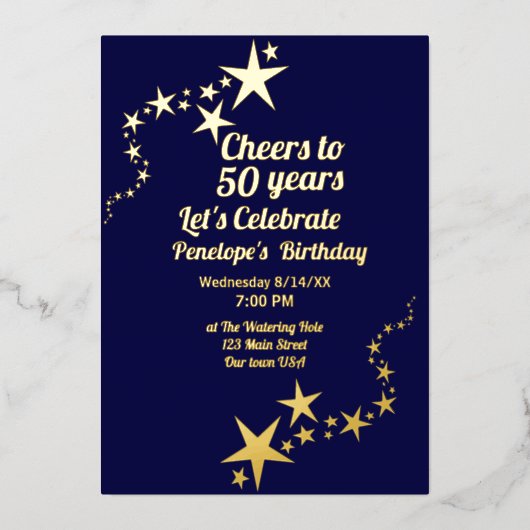 応援から50年海軍と金ゴールドスター誕生日 箔招待状 (正面)