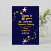 応援から50年海軍と金ゴールドスター誕生日 箔招待状 (立ち正面)